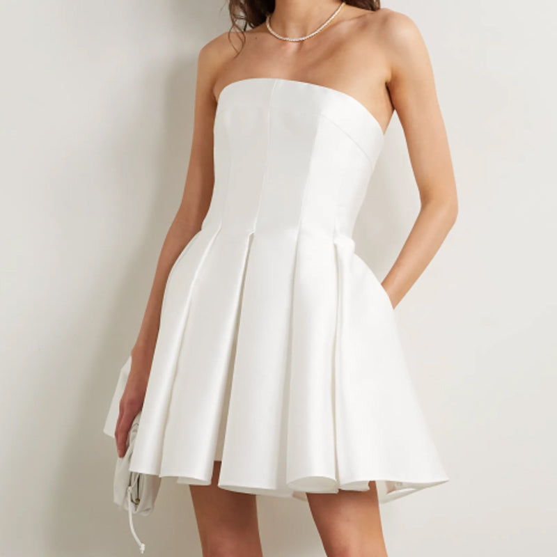 white mini tube dress White HUEMA Fold Hem Mini Tube Evening Dress Gown | i The Label 1:1 assistant measurement & fit | Ships in 10