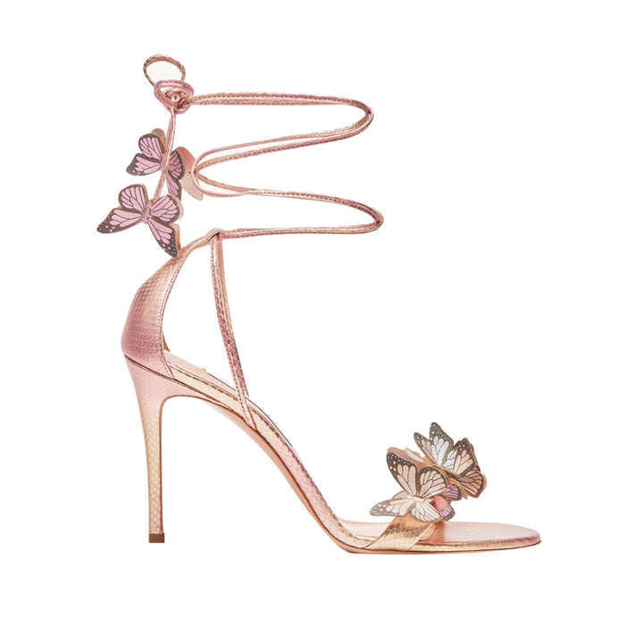 JESYE Butterfly Embellished Lace Up Mid Heel Sandals - 7.5cm
