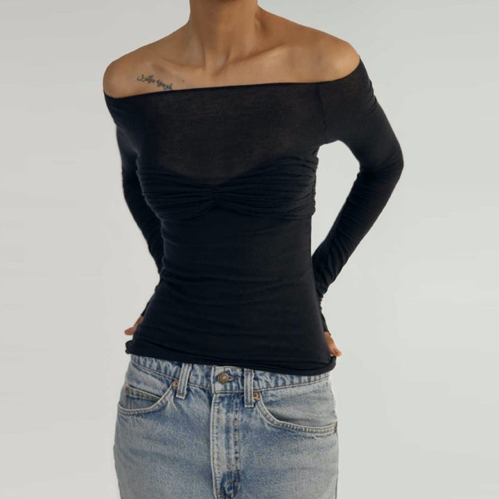 KECUA Off-Shoulder See-Through Top