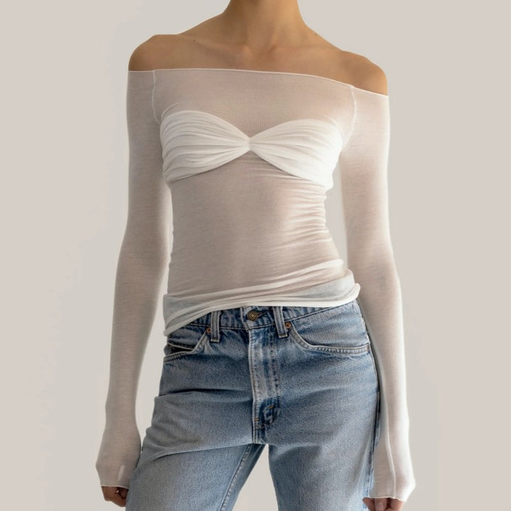 KECUA Off-Shoulder See-Through Top