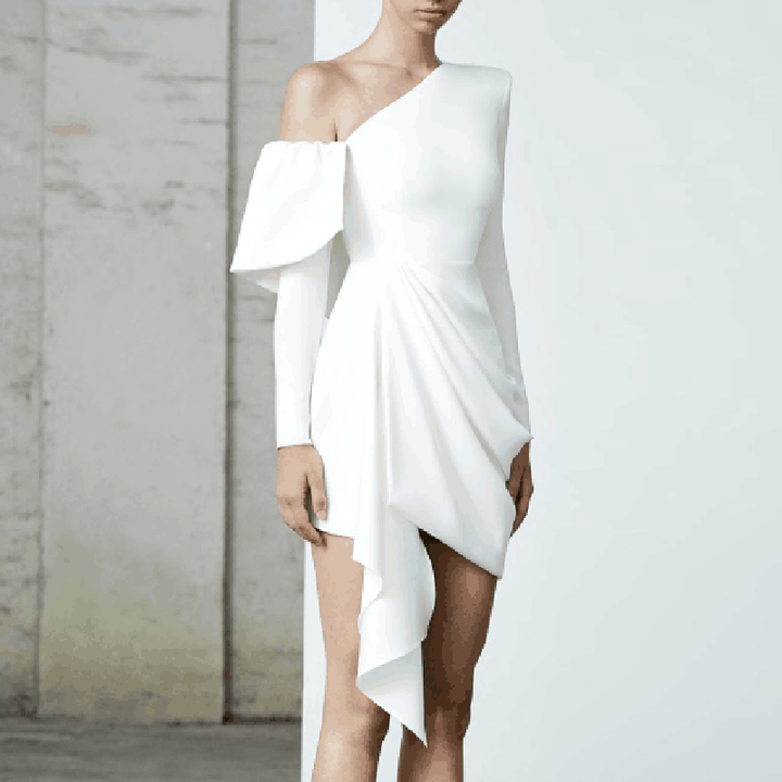 KIEJE Ruffled Off-Shoulder Evening Dress Gown