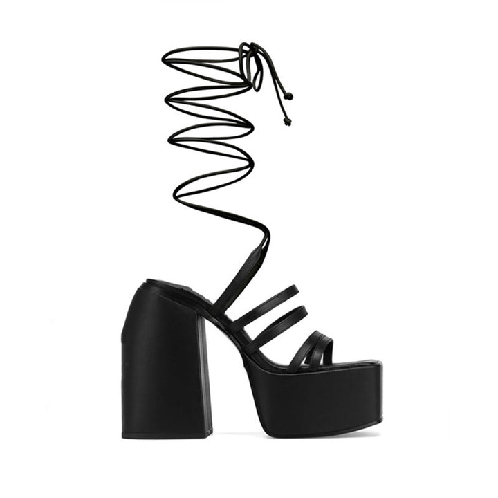 KIEMA Lace Up Block Heel Platform Sandals