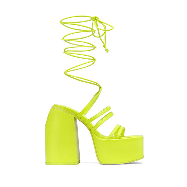 KIEMA Lace Up Block Heel Platform Sandals