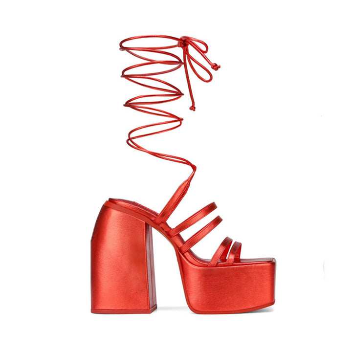 KIEMA Lace Up Block Heel Platform Sandals