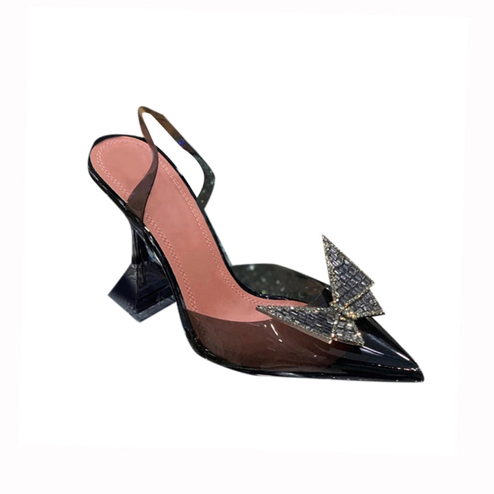 VATOE Diamante Butterfly PVC Mid Heel Sandals - 7cm