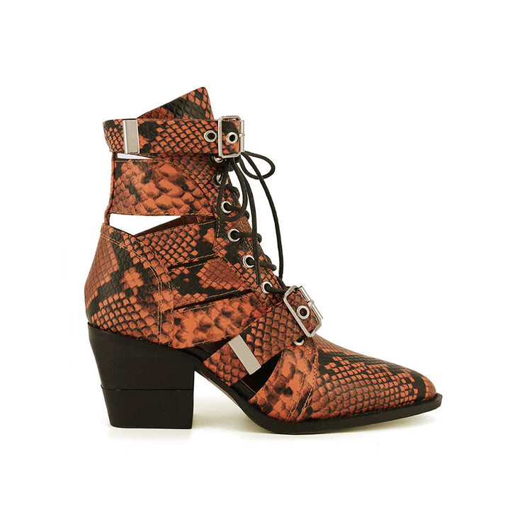 KUNIX Printed Cut Out Biker Ankle Western Cowboy Boots - ithelabel.com