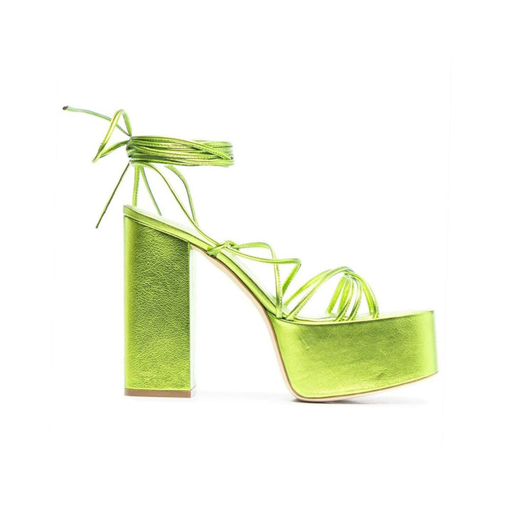 KYLER Lace Up Leather High Heel Platform Sandals