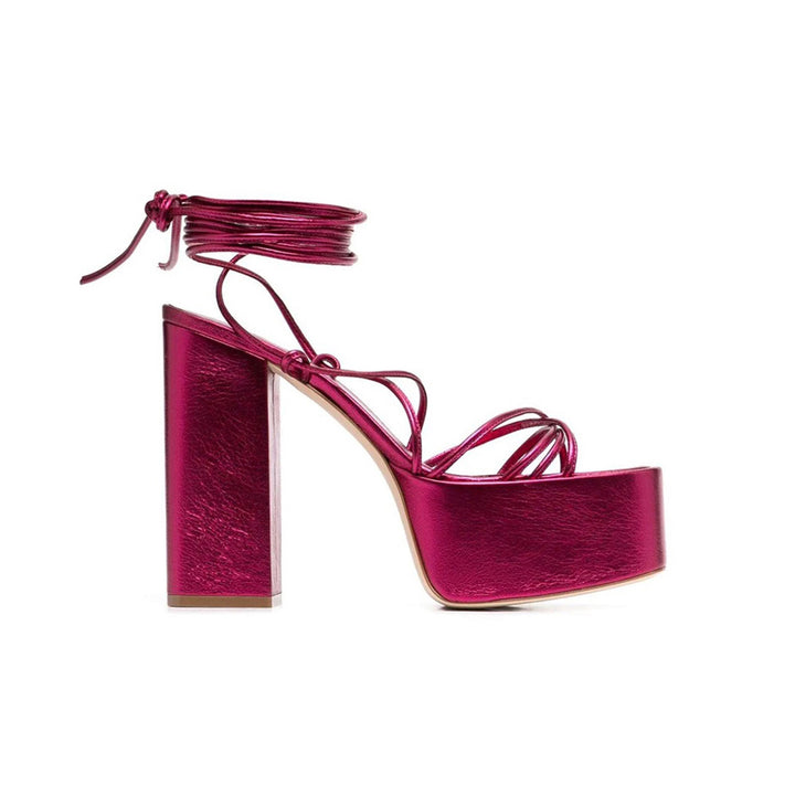 KYLER Lace Up Leather High Heel Platform Sandals