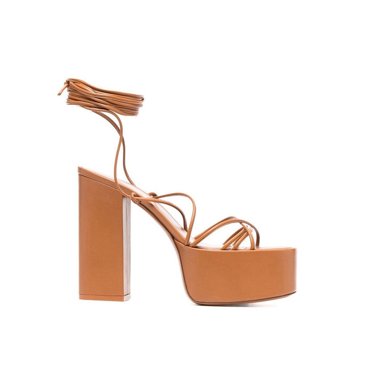 KYLER Lace Up Leather High Heel Platform Sandals