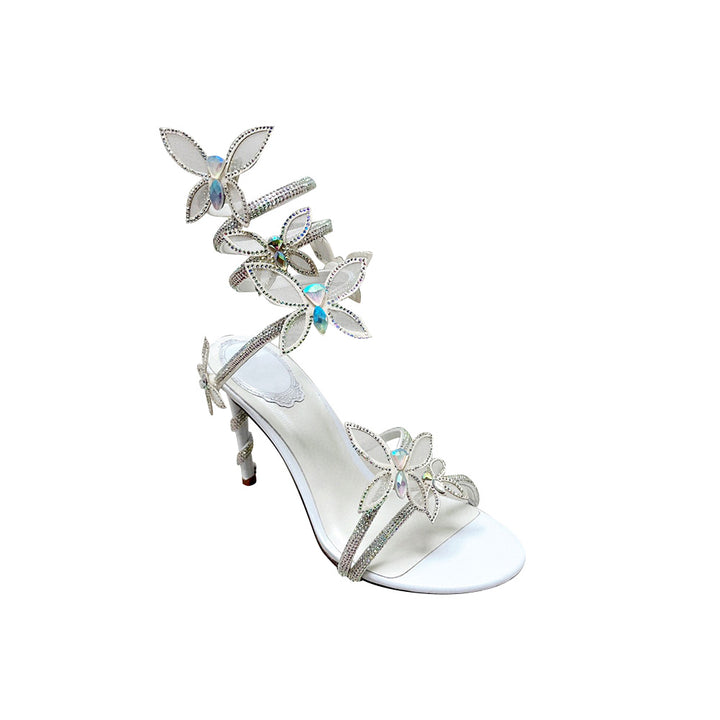 LERUY Diamante Butterfly Wrap High Heel Sandals