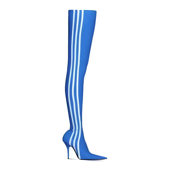 MAWEL Striped High Heel Over The Knee Boots