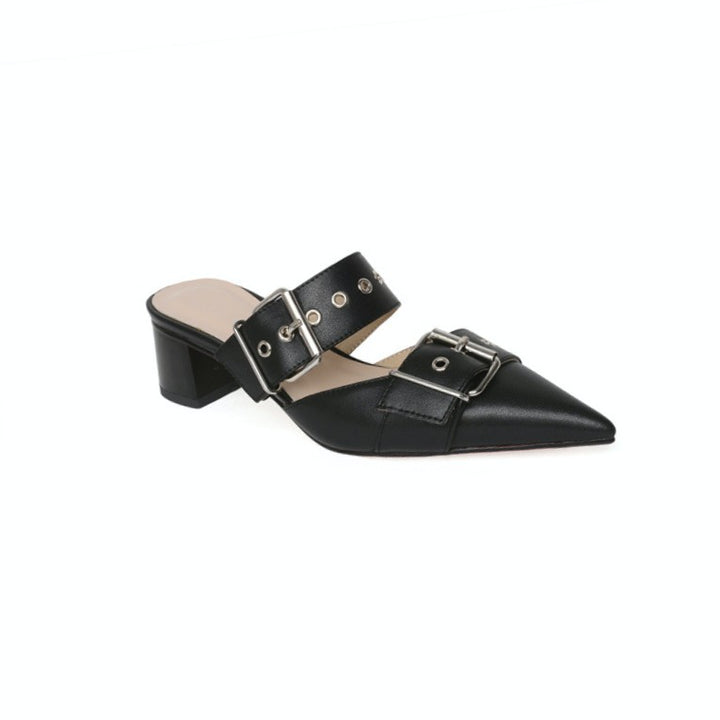 METUA Buckled Block Heel Mules Sandals