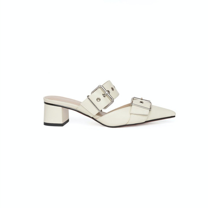 METUA Buckled Block Heel Mules Sandals