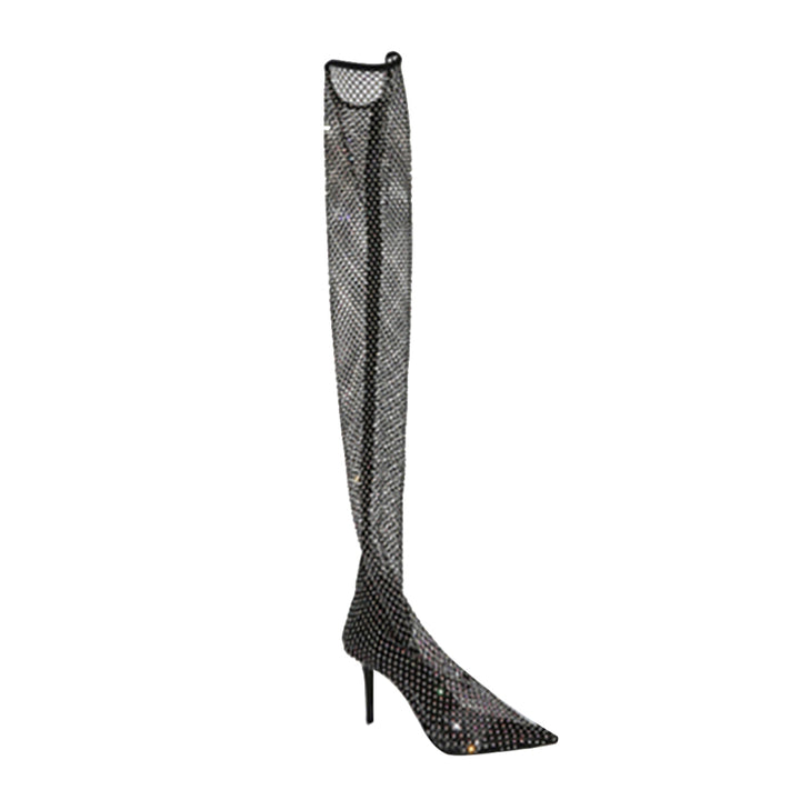 MOTIA Diamante Mesh Over The Knee Boots - 11cm