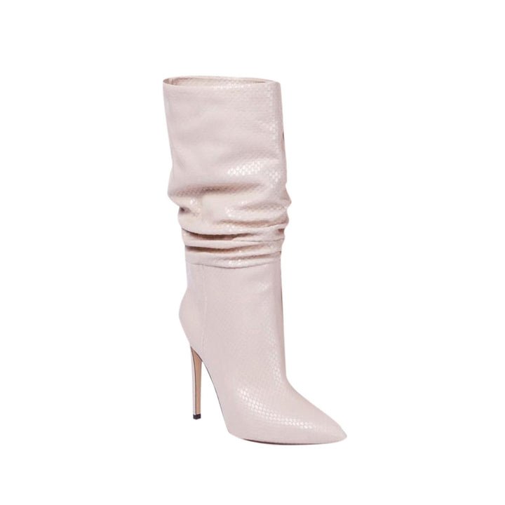 PINIY Stiletto Heel Leather Slouchy Ankle Boots