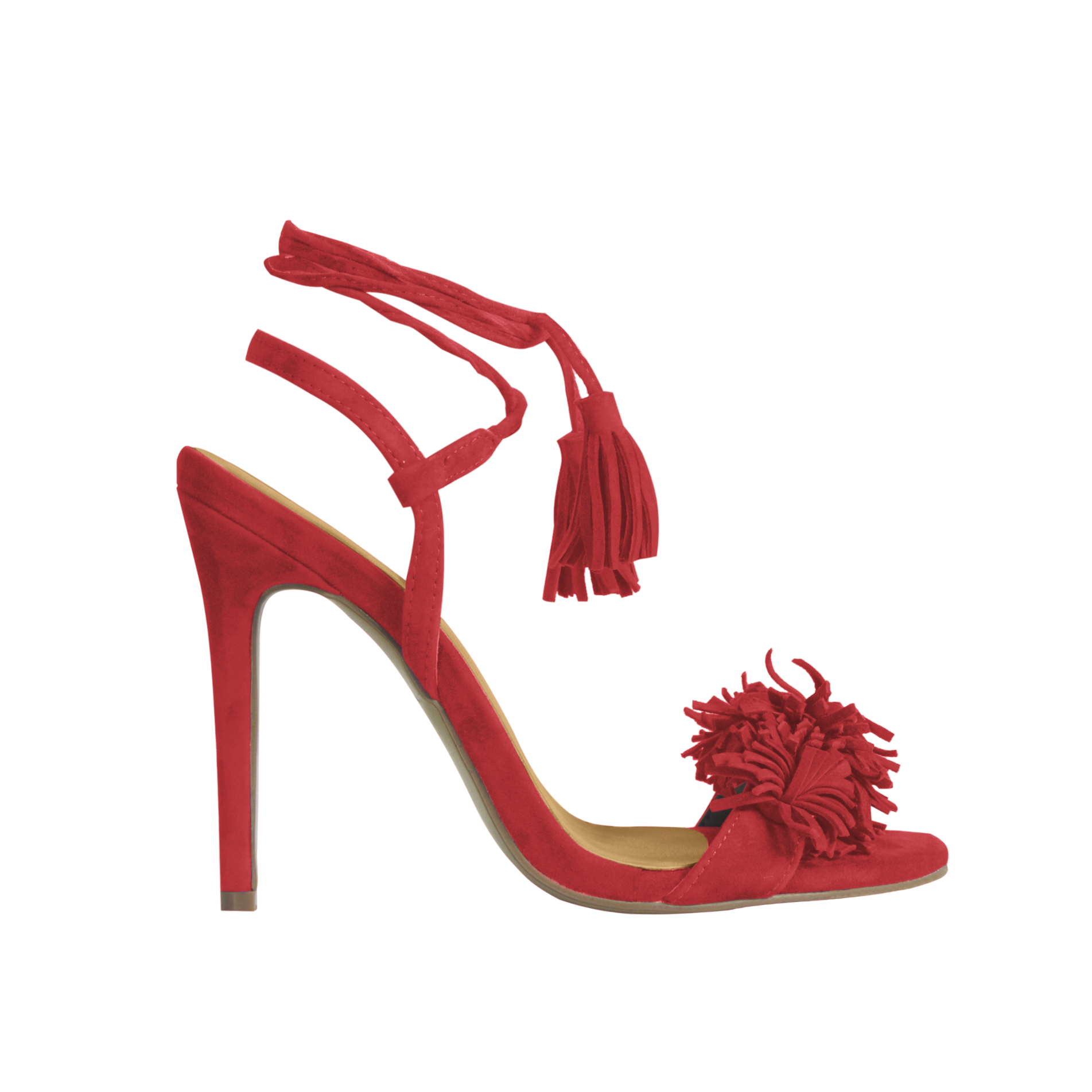 Red POM POM Tassel and Fringe Sandals 10 cm i The Label I