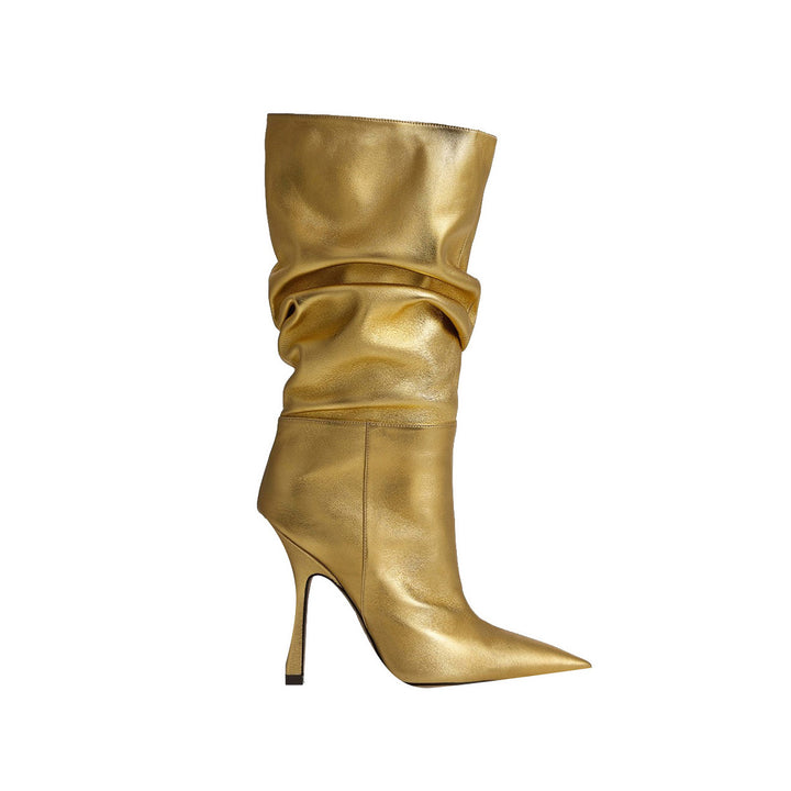 QITEN Stiletto Heel Leather Slouchy Ankle Boots