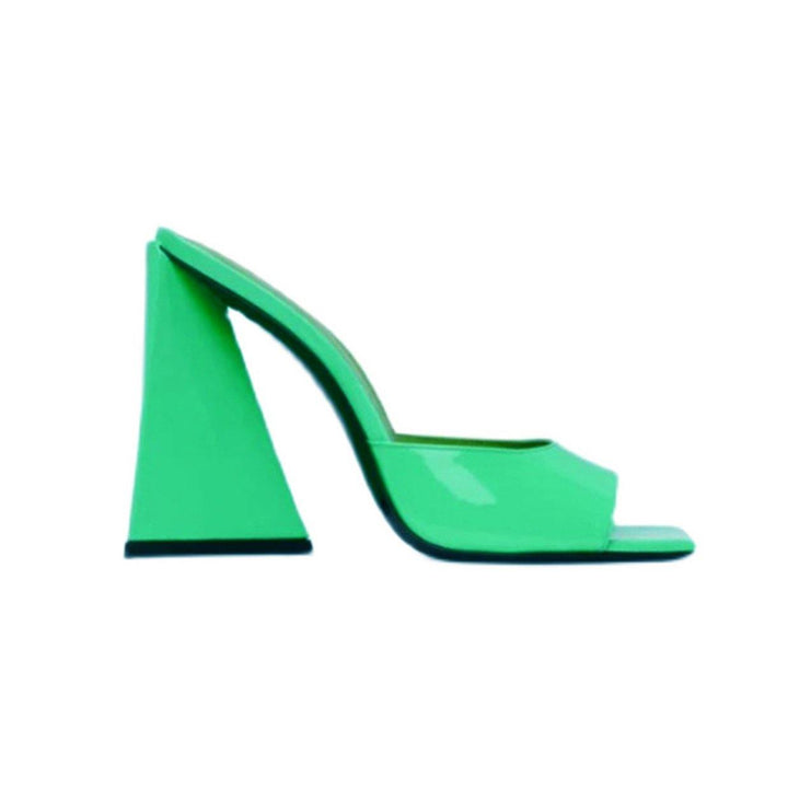 RADIA Block Heel Patent Leather Mules Sandals - ithelabel.com