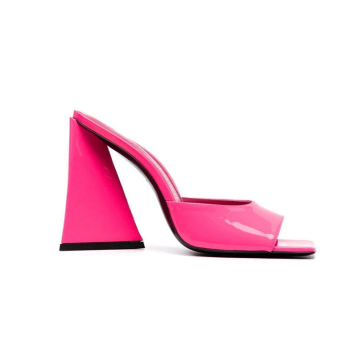 RADIA Block Heel Patent Leather Mules Sandals - ithelabel.com