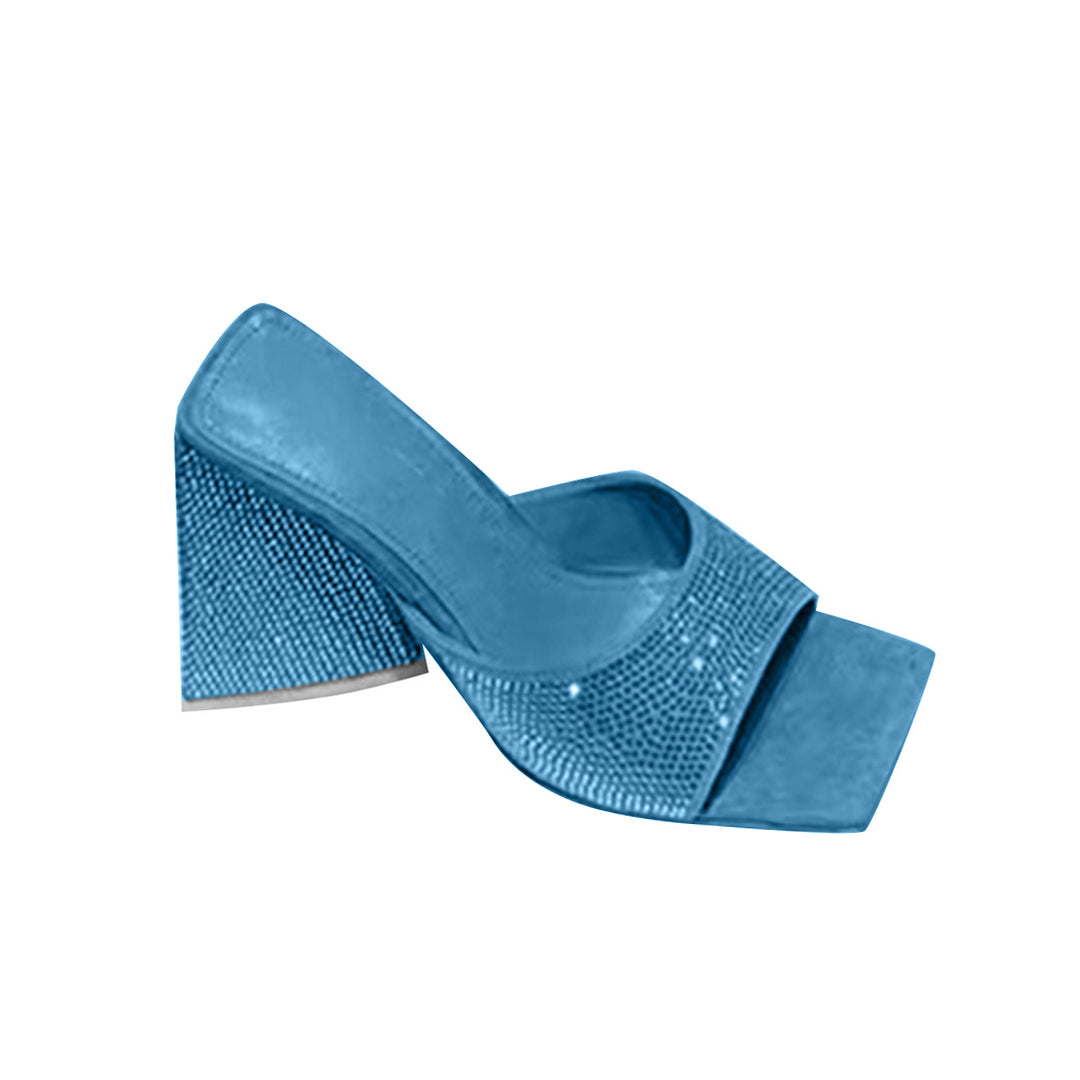 RADIA Diamante Block Heel Satin Mules Sandals