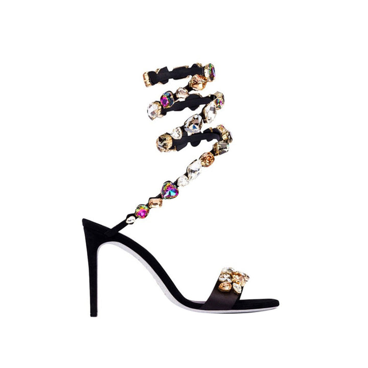 RADUI Diamante Wrap Mid Heel Sandals - 8cm