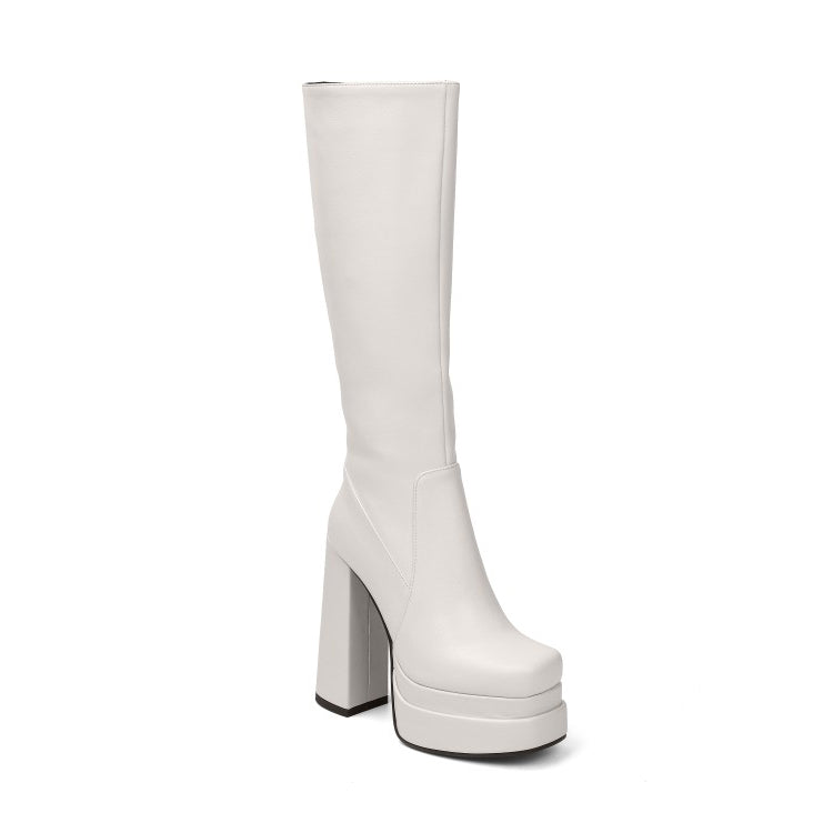 RAFEV Block Heel Platform Knee High Boots