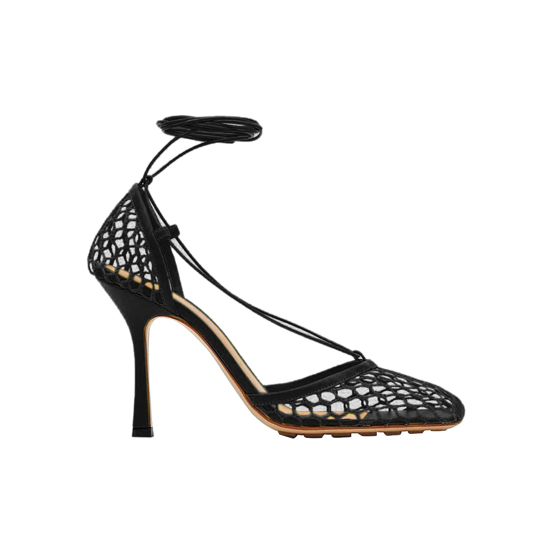 RAHOR Lace Up Fishnet High Heel Sandals - ithelabel.com