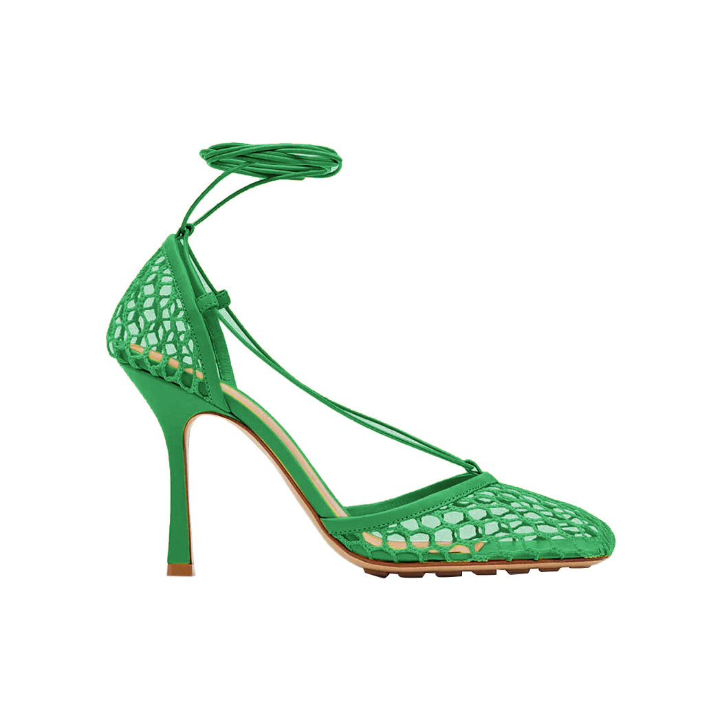 RAHOR Lace Up Fishnet High Heel Sandals - ithelabel.com