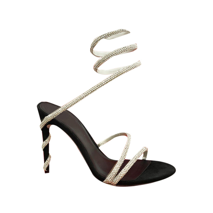 NAVYI Diamante Ankle Wrap Mid Heel Sandals - 8cm