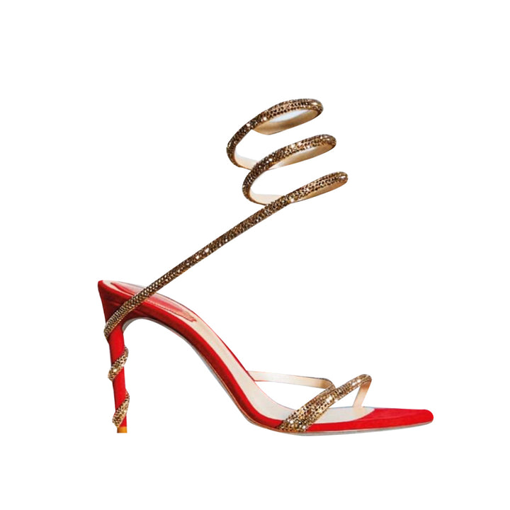 NAVYI Diamante Ankle Wrap Mid Heel Sandals - 8cm