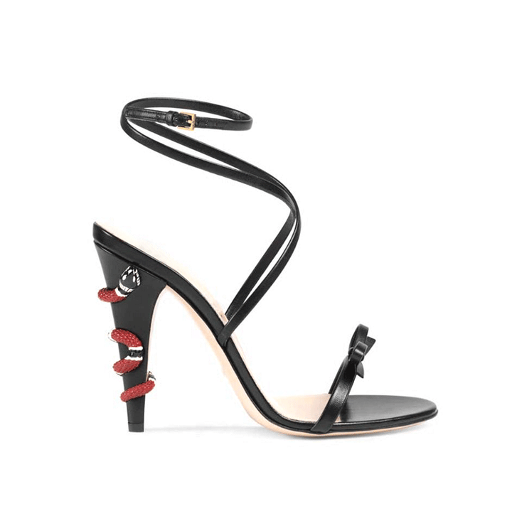 REAID Snake Embellished Ankle Strap High Heel Sandals