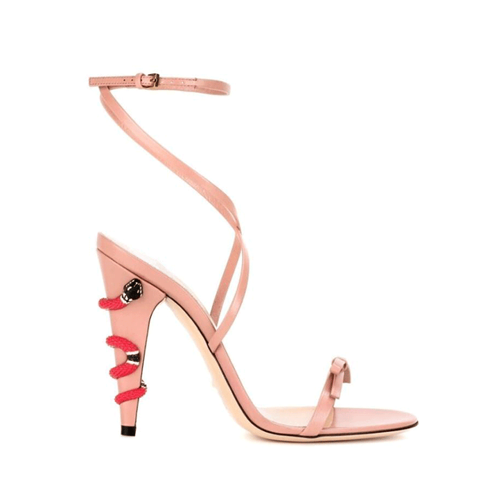 REAID Snake Embellished Ankle Strap High Heel Sandals