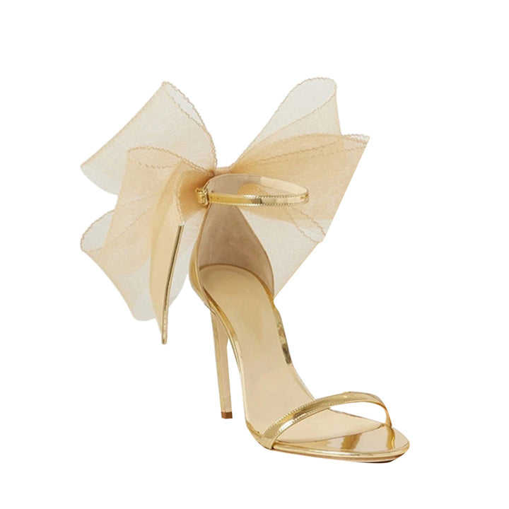 REGON Asymmetric Bow Embellished Patent Leather High Heel Sandals - 10cm