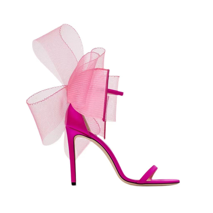 REGON Asymmetric Bow Embellished Satin High Heel Sandals - 10cm