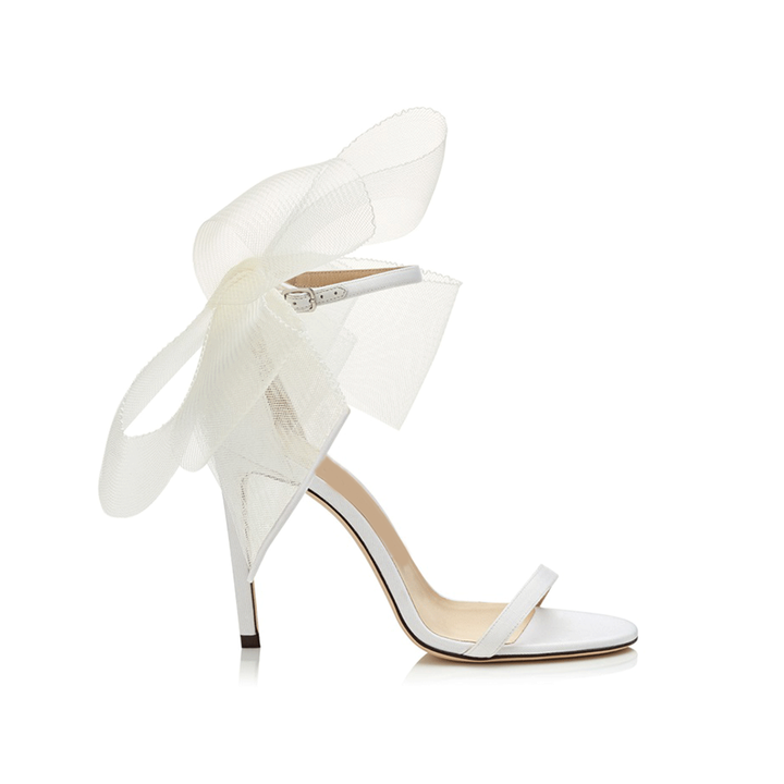 REGON Asymmetric Bow Embellished Satin Mid Heel Sandals - 8cm