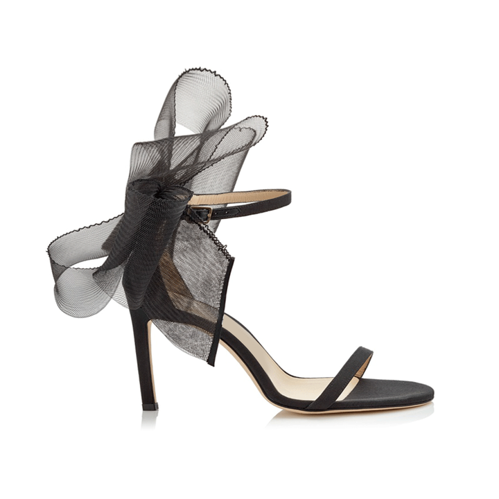 REGON Asymmetric Bow Embellished Satin Mid Heel Sandals - 8cm