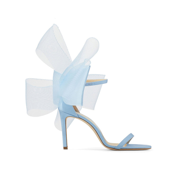 REGON Asymmetric Bow Embellished Satin Mid Heel Sandals - 8cm