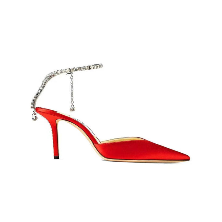 RISIA Ankle Diamante Satin Mid Heel Sandals - 6cm