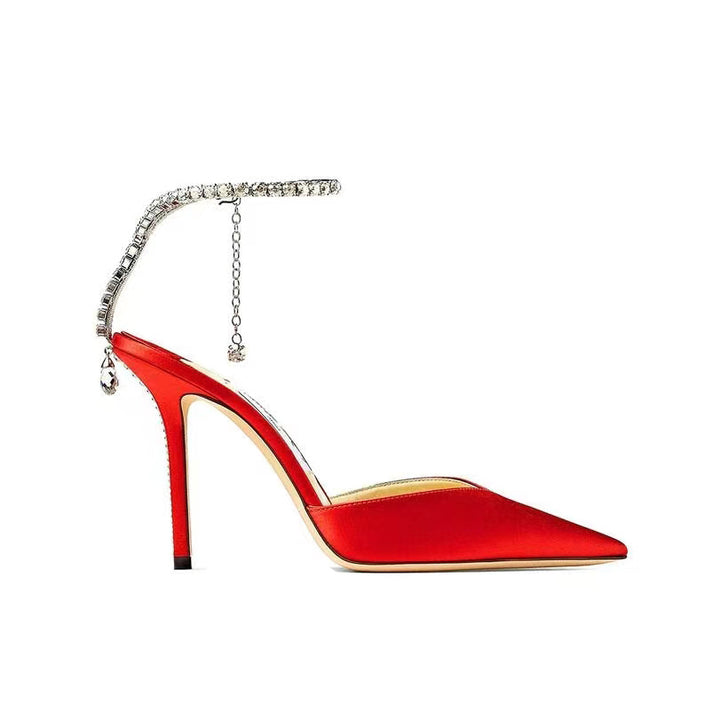 RISIA Ankle Diamante Satin High Heel Sandals - 10cm