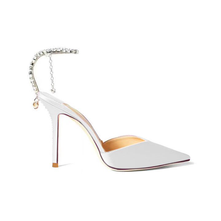 RISIA Ankle Diamante Satin High Heel Sandals - 10cm