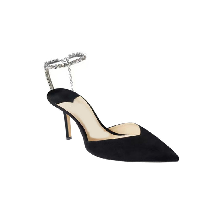 RISIA Ankle Diamante Suede Mid Heel Sandals - 6cm