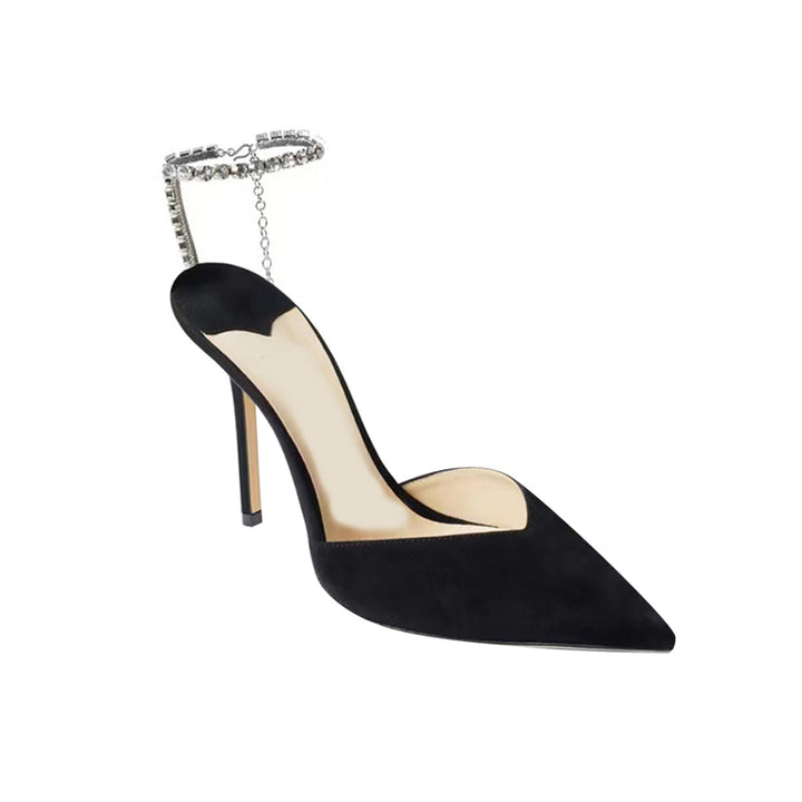 RISIA Ankle Diamante Suede High Heel Sandals - 10cm