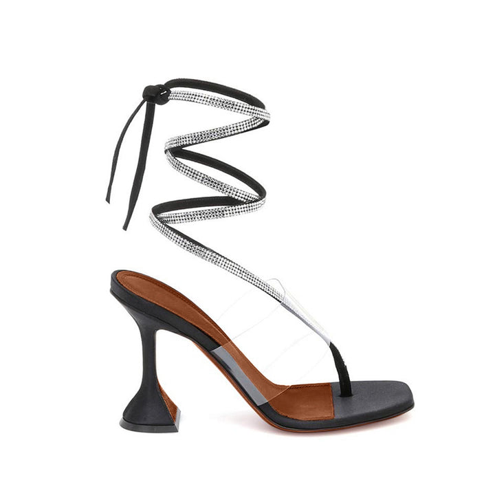 RITWA Diamante Lace Up Satin High Heel Flop Flip Naked Sandals