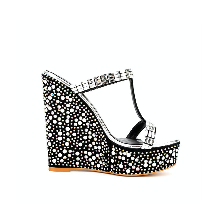 ROIKA Diamante Wedged Heel Mules Sandals