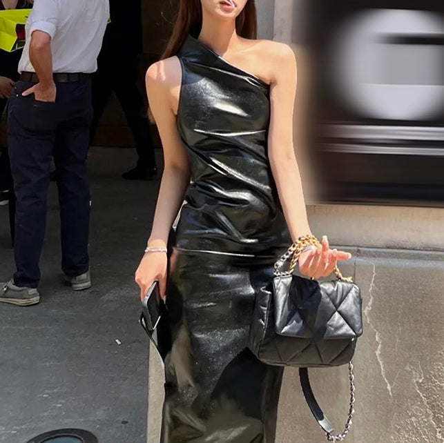 RUSIE Sleeveless Leather Midi Dress