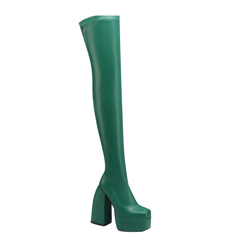 SARUB Block Heel Platform Over The Knee Boots