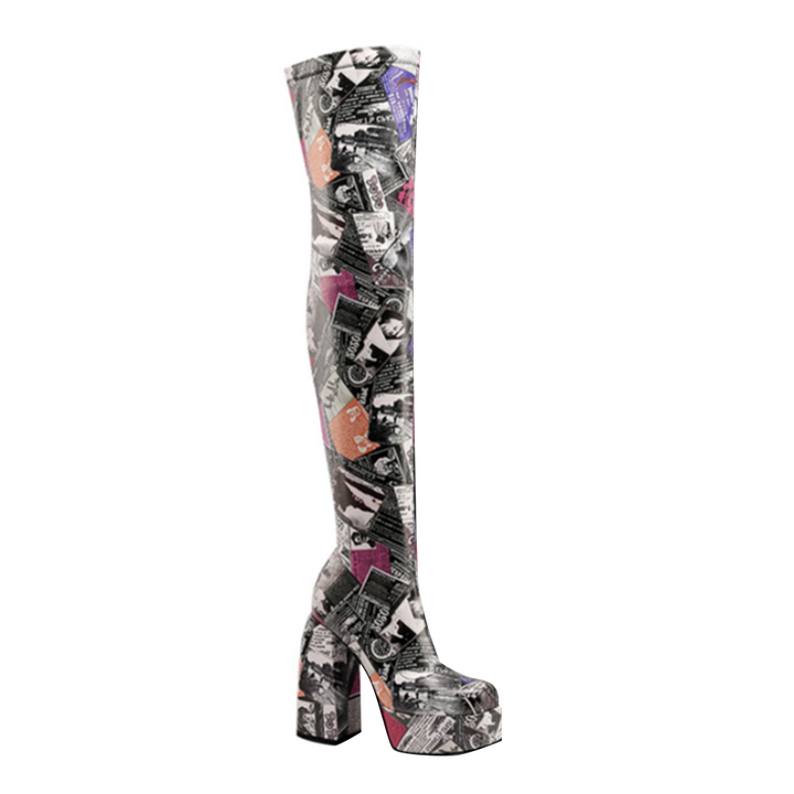 SARUB Block Heel Platform Over The Knee Boots