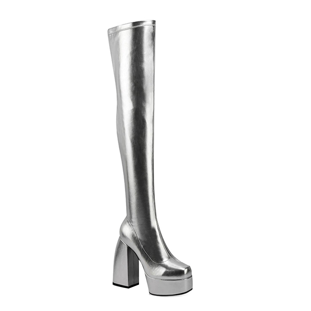 SARUB Block Heel Platform Over The Knee Boots