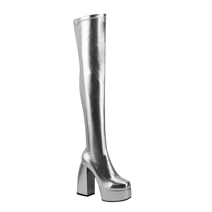 SARUB Block Heel Platform Over The Knee Boots