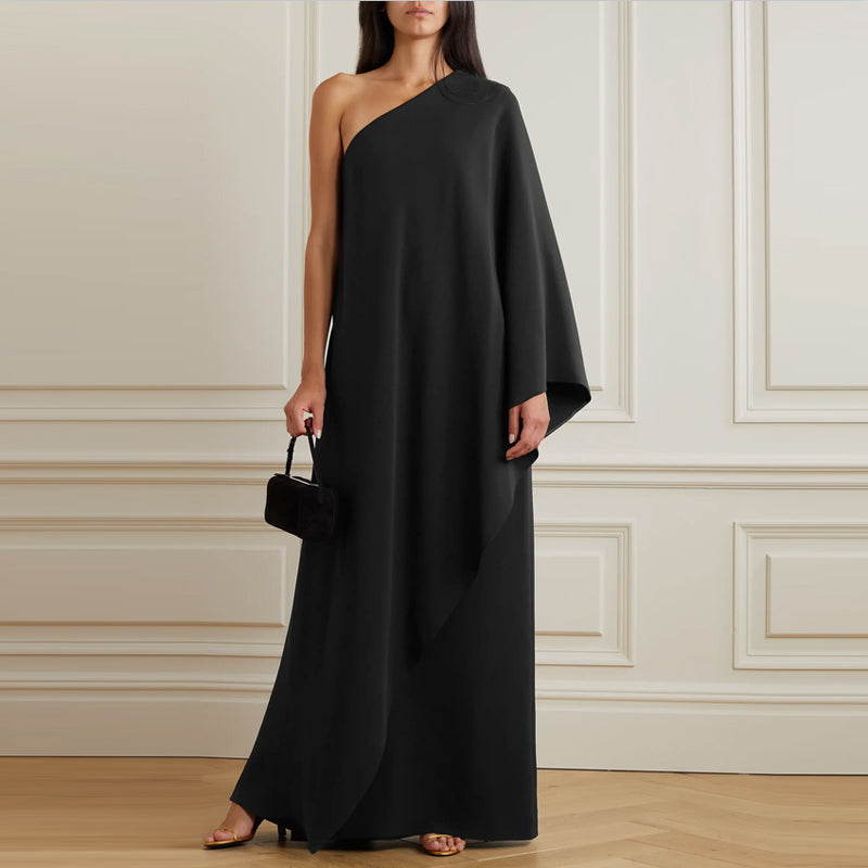 Black SAURI One Shoulder Evening Dress Gown